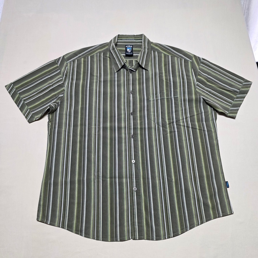 KUHL Suncel Mens XXL Green Striped Short Sleeve Button Up Casual Outdoor Shirt